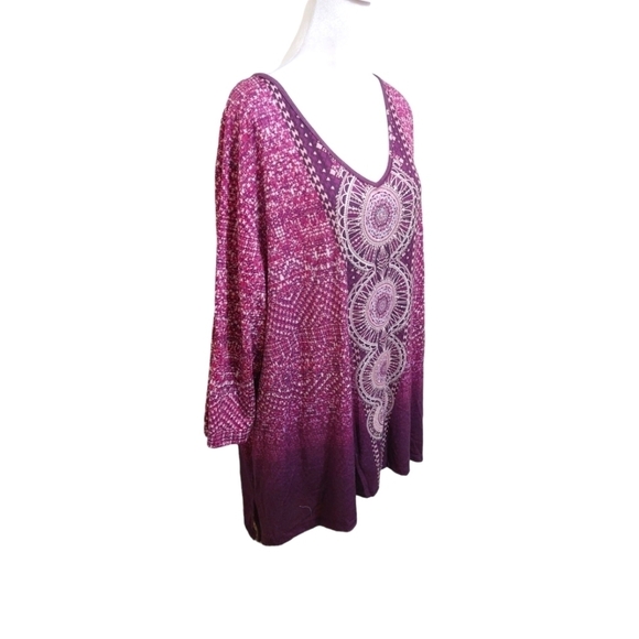 Catherine's purple plus size abstract artsy art to wear beaded shirt ombre 3X - Picture 1 of 14